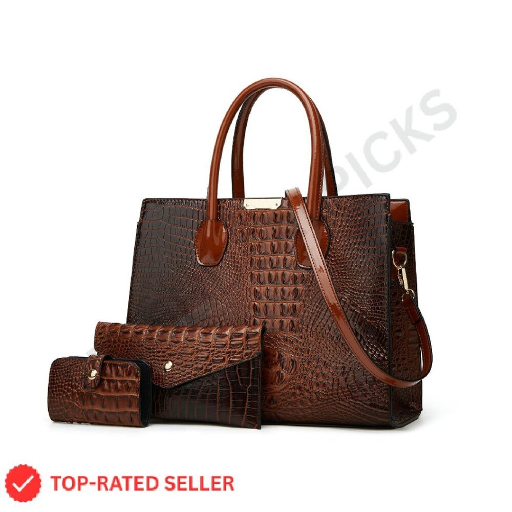 Luxury Crocodile Pattern Tote Handbag Set Vegan Leather Elegant Chic